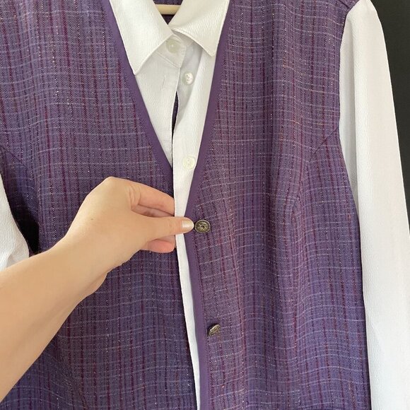 Allison Daley purple white vintage schoolgirl preppy button down top women's 16 - Picture 5 of 9